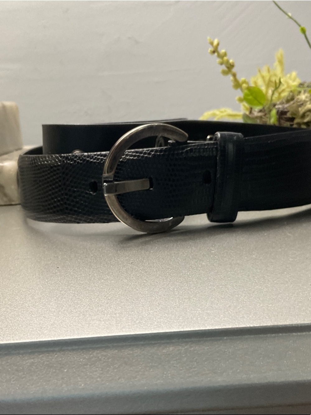 Carlisle Black Textured Leather Belt with Silver Buckle